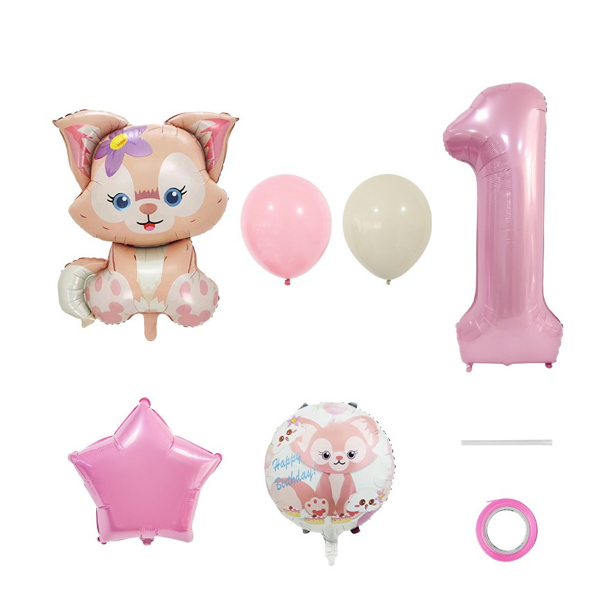 (9-tlg. Set) Zahlen Ballon Kinder Geburtstags Party Folienballon inkl. Latex Luftballons - Zahl 1 / Fuchs