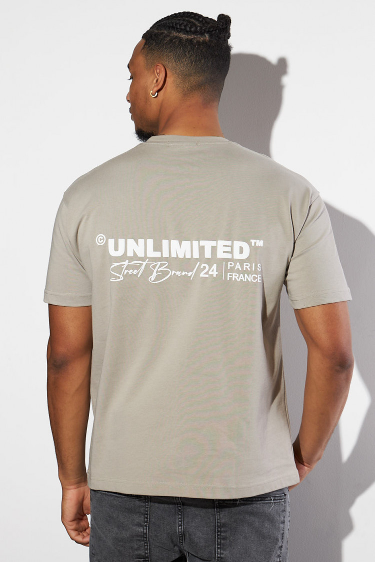 T-shirt large taupe à inscriptions