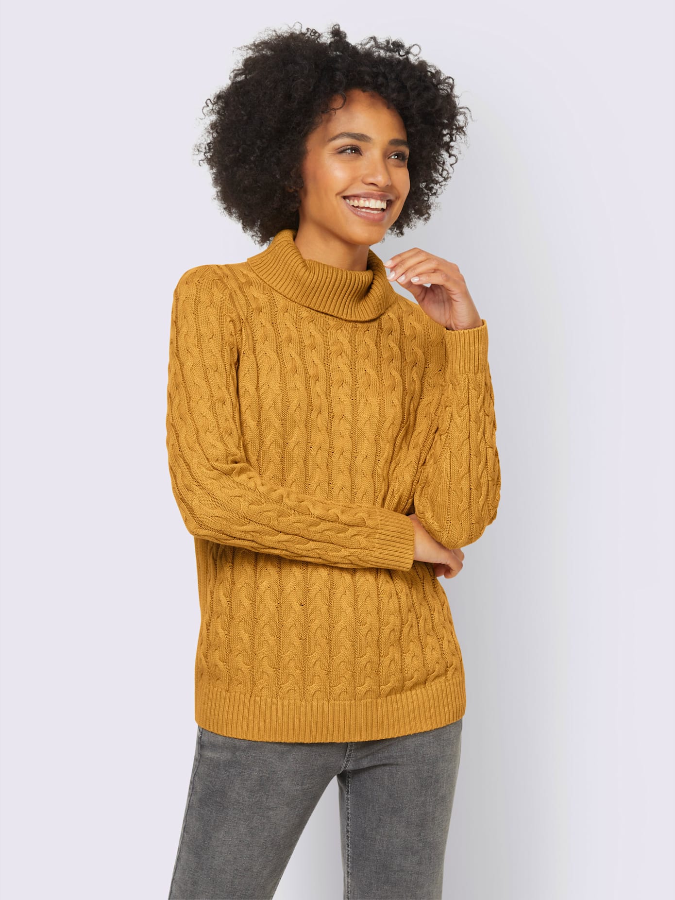 Pull col roulé motif torsadé classique