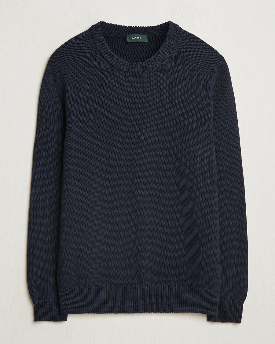 Zanone Soft Cotton Crewneck Sweater Navy