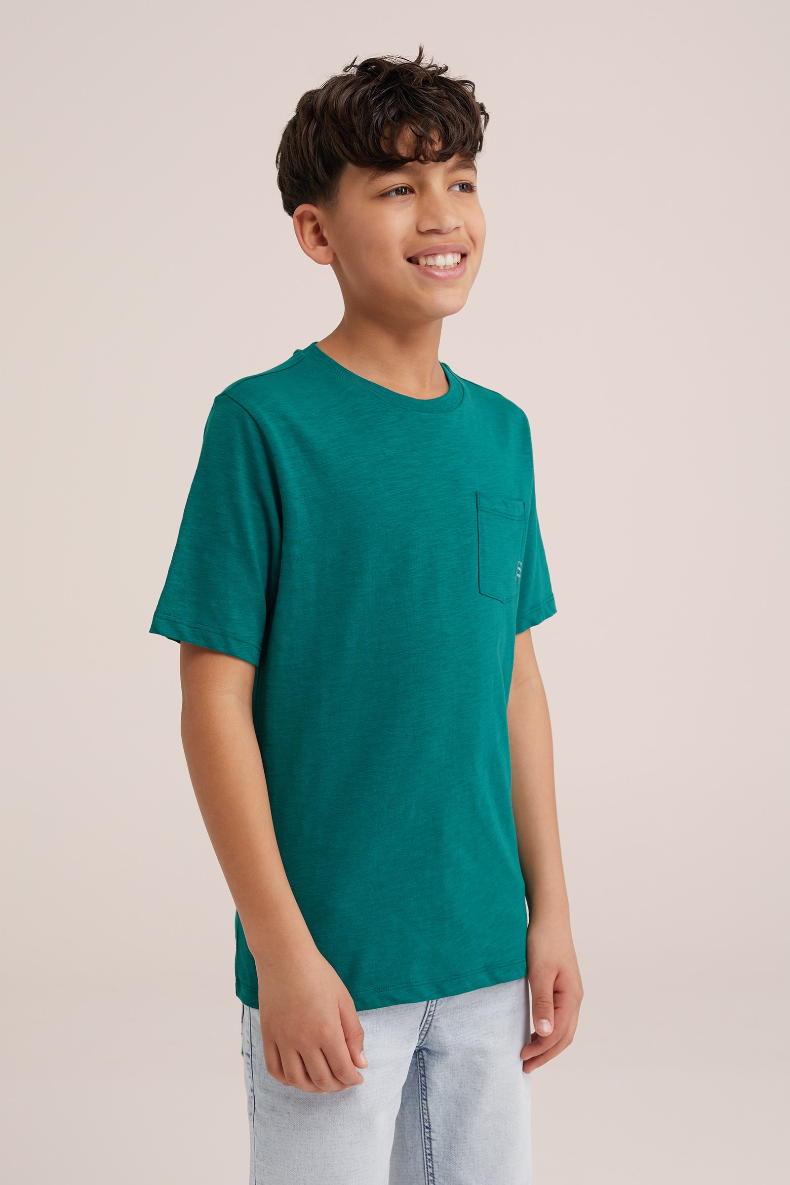 Jongens T-shirt met borstzak WE Fashion Donkergroen