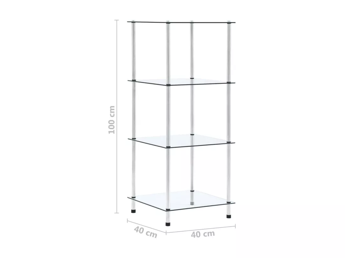 Étagère 4 niveaux Transparent 40x40x100 cm Verre trempé