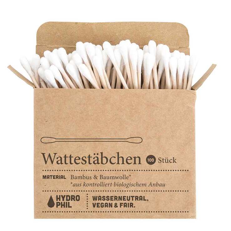 Wattestäbchen aus Bambus & Bio-Baumwolle Hydrophil, 100 St