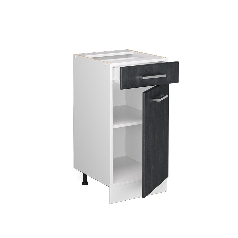Vicco Schubunterschrank R-Line Schwarz Beton Weiß 40 cm mit Arbeitsplatte Anthrazit