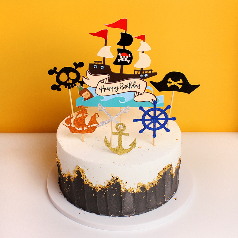 (7-tlg. Set) Kuchenstecker Tortenstecker Topper Dekoration für Torten / Kuchen - Piraten