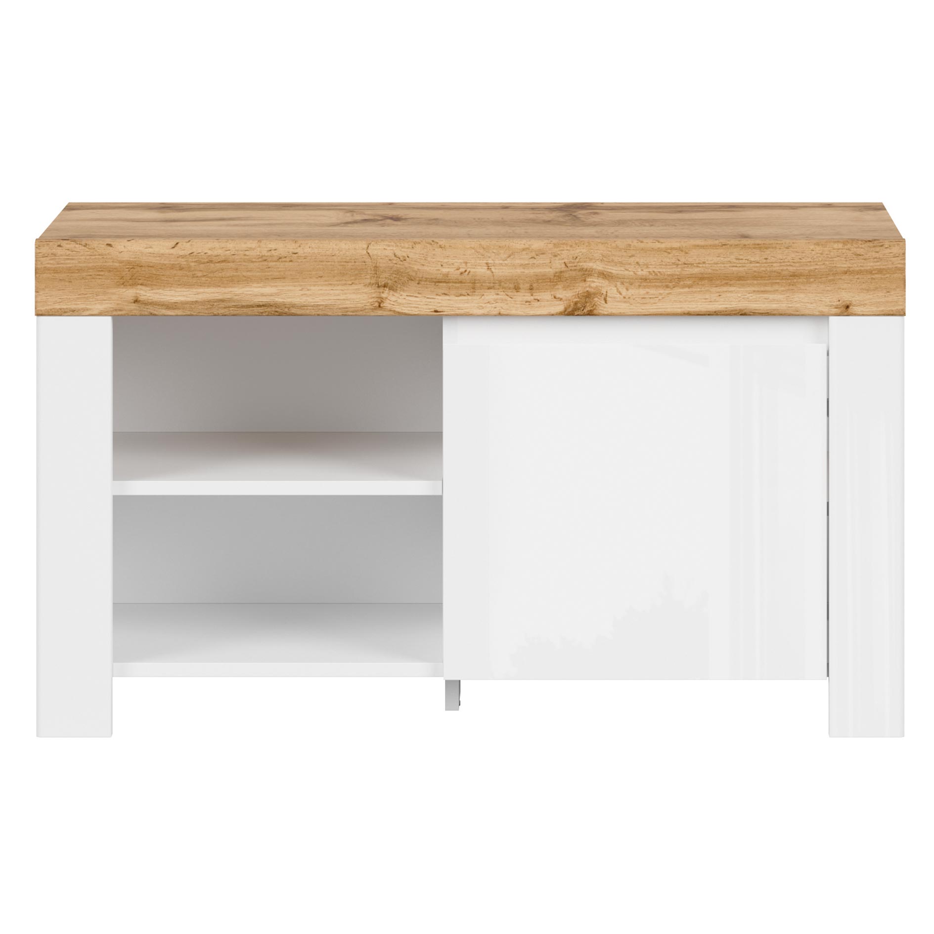 Schuhbank - weiß Hochglanz-Wotan Eiche - 93 cm breit
