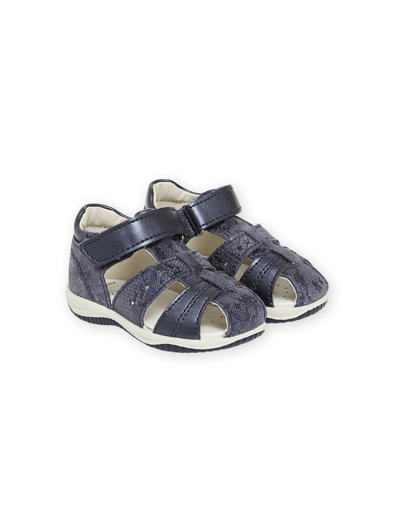Sandales en cuir bleu marine bébé fille