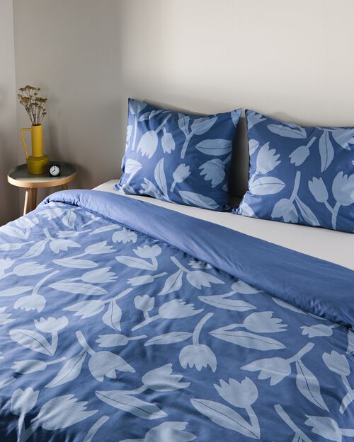 housse de couette en coton doux 240x200/220 tulipe bleu