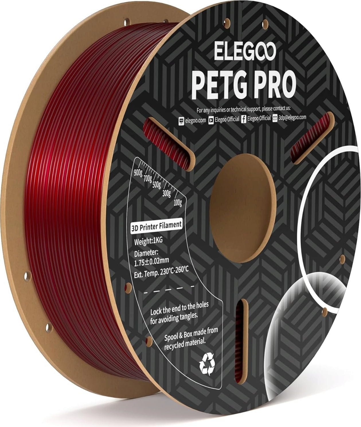 Elegoo  PETG PRO Burgundy Red, 1,75 mm / 1000 g    PETG Filament mit hervorragender Dimensionsstabilität in Burgundrot