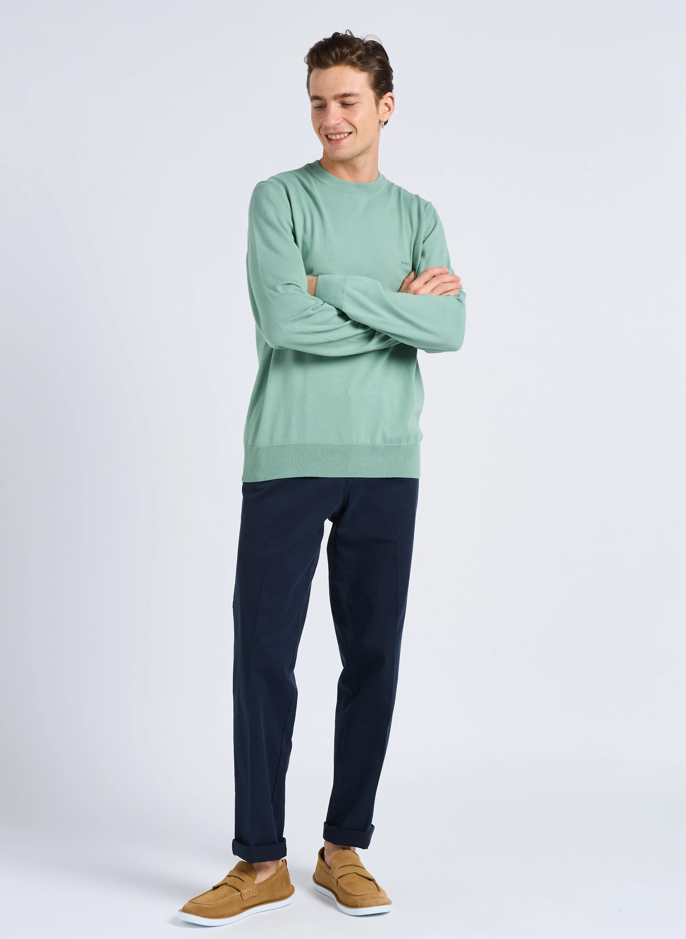 Pantalon à pinces regular-fit en coton | Bleu