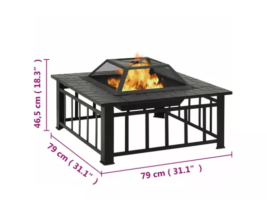 Foyer avec tisonnier 79x79x46,5 cm XXL acier