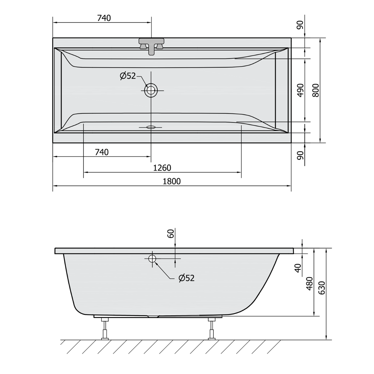 Polysan Cleo ligbad 180x80x48cm wit