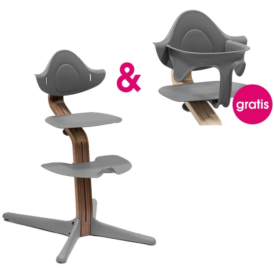STOKKE® Nomi® Hochstuhl Walnuss  grau + gratis Baby Set grau