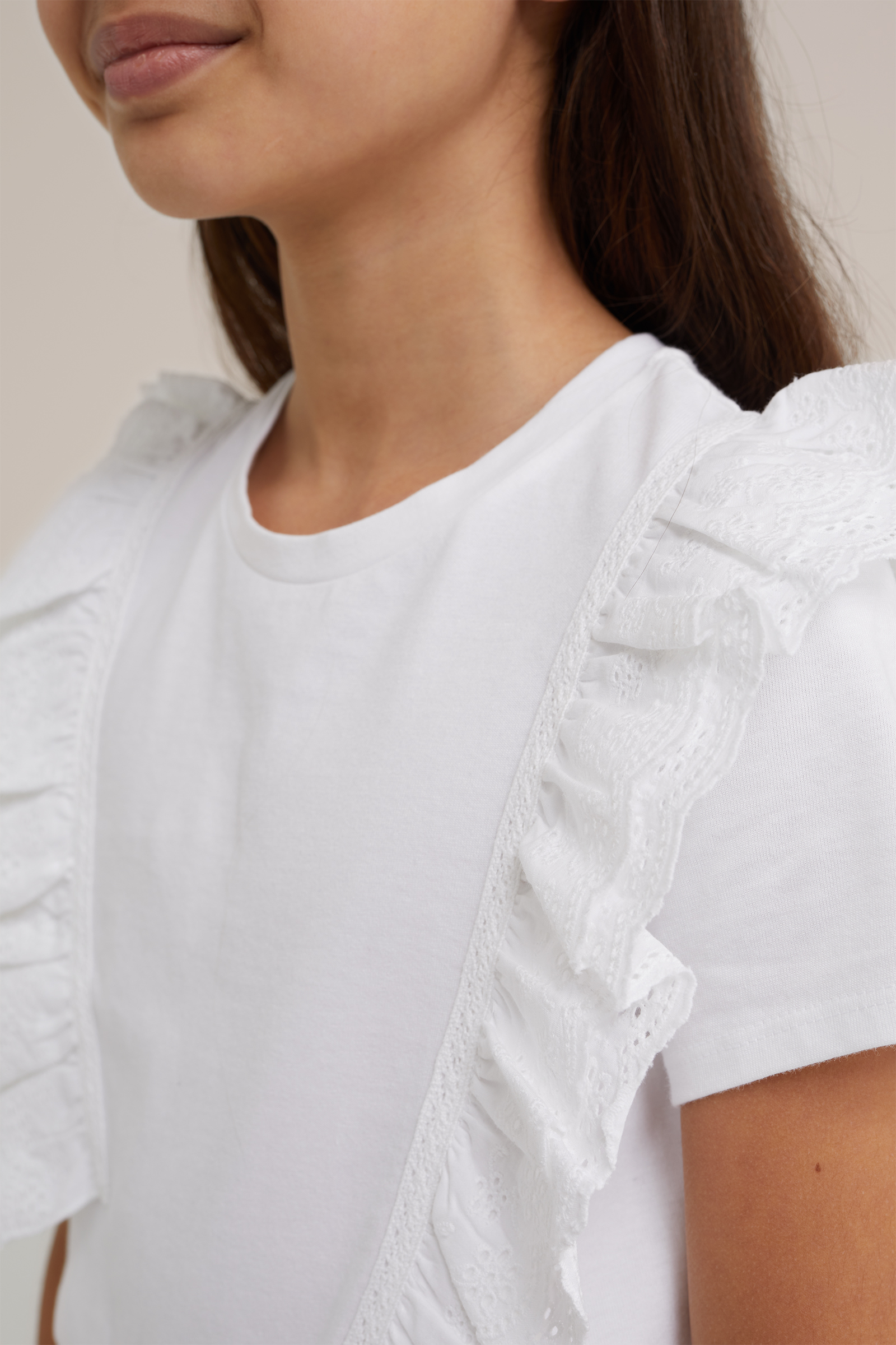 Meisjes T-shirt met ruches WE Fashion Wit