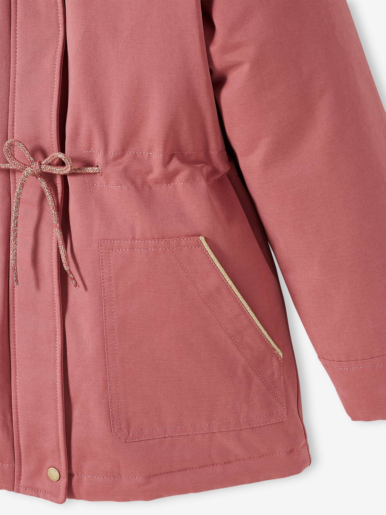 Parka com capuz 3 em 1, verde-escura lisa para meninas
