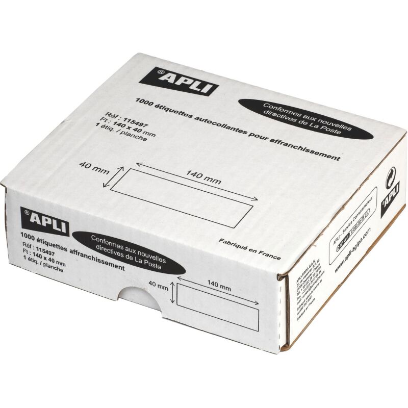 Etiquette affranchissement 1 de front 140 x 40 mm Apli Agipa blanche - Boîte de 1000