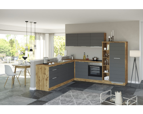 Held Furniture hoekkeuken zonder apparatuur Florence 240 cm grijs mat gedemonteerd omkeerbaar uitvoering 1114.6293