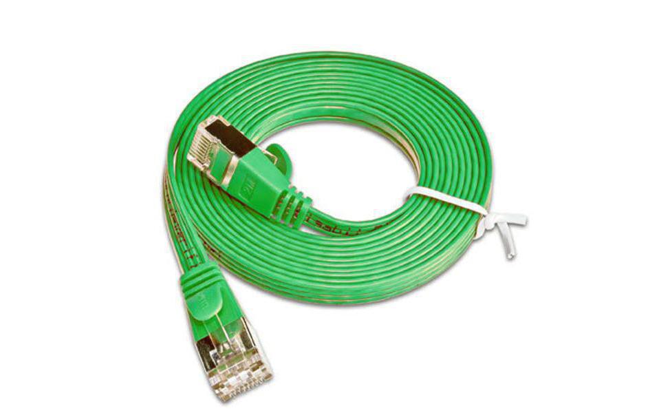 Slimpatchkabel RJ-45 - RJ-45, Cat 6, STP, 0.5 m, GrünGeschirmtes Twisted-Pair-Kabel (STP) mit Klinkenschutz