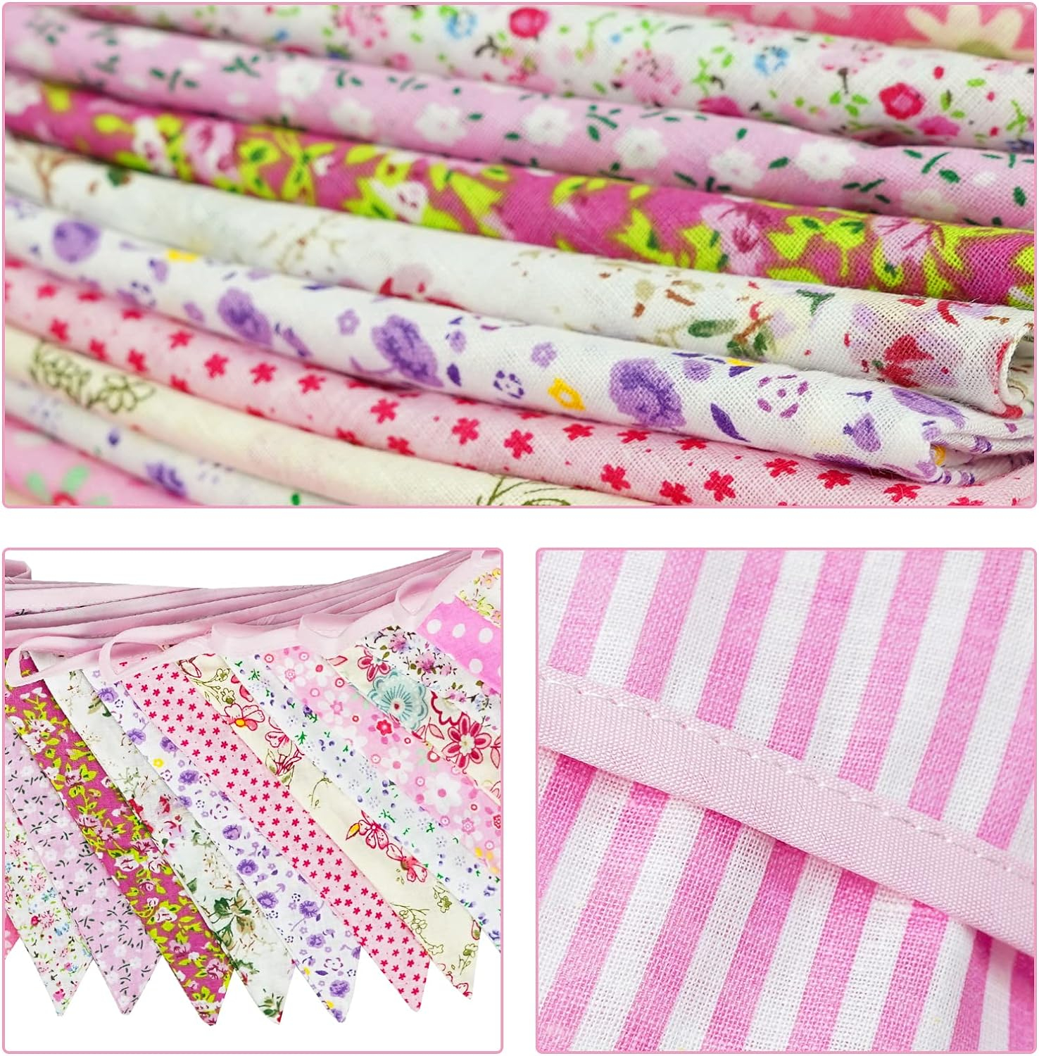 (11.5m) Stoff Wimpelkette Kinderzimmer Fahnen Girlande Party Deko Accessoire - Blumen