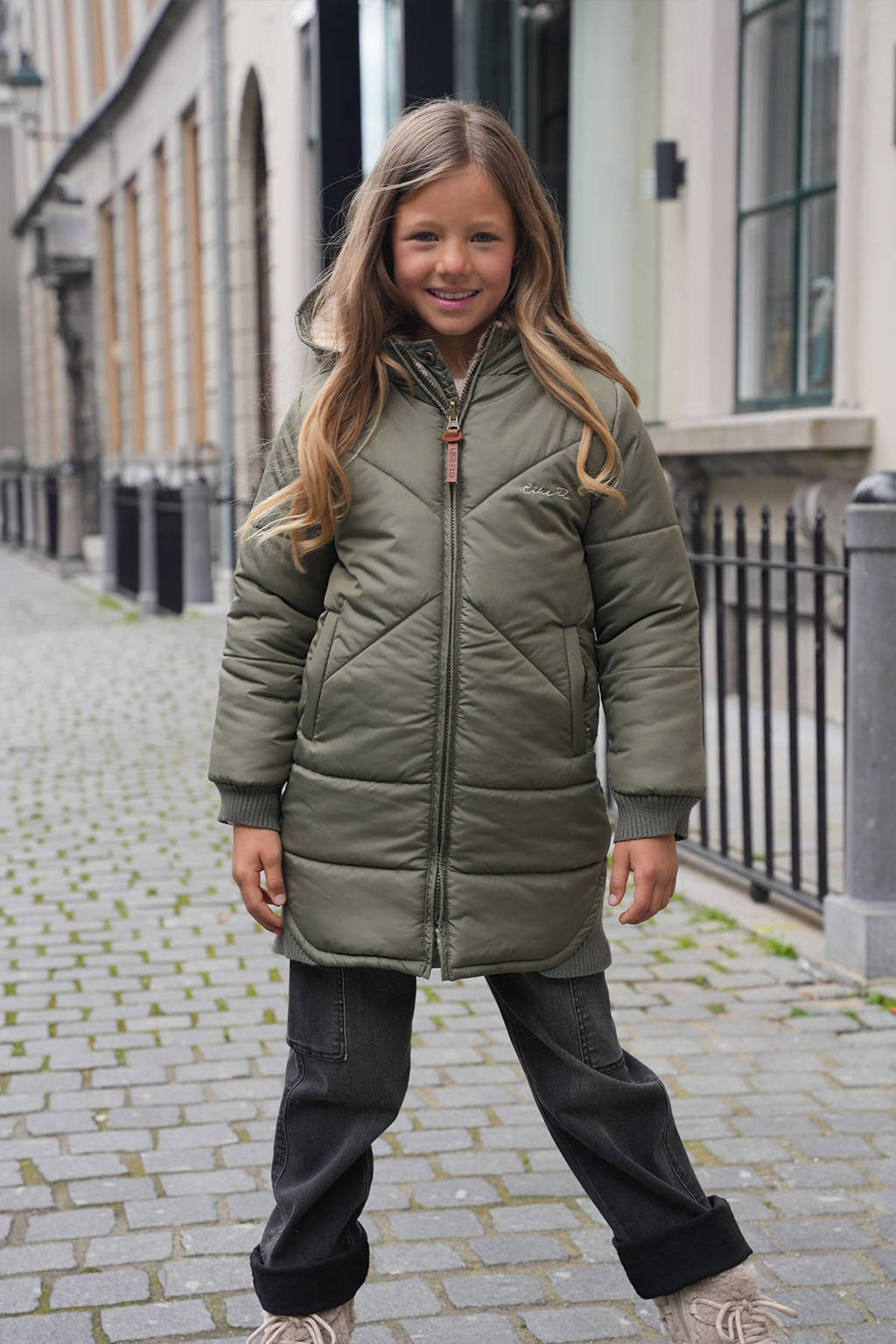 Like Flo reversible gewatteerde winterjas Ariana armygroen/beige