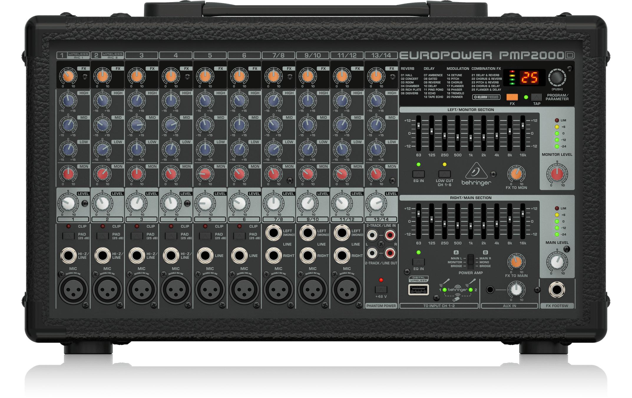 Mischpult PMP2000D<br>2000-Watt-14-Kanal-Power-Mixer mit Multi-FX-Prozessor