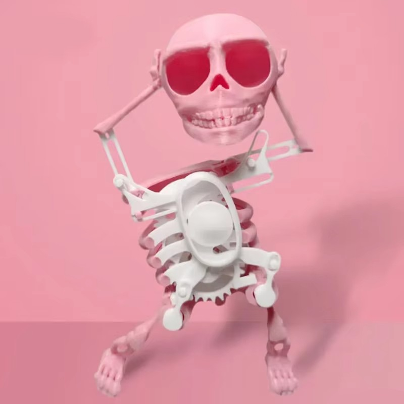 (18cm) Mini Halloween Skelett Tanzende 3D Grusel Party Deko Aufsteller Aufzieh Spielzeug Figur - Rosa