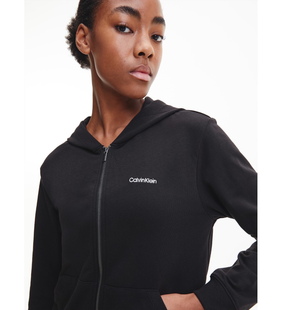 Moletom Calvin Klein com zíper, modelo moderno, preto, em algodão.