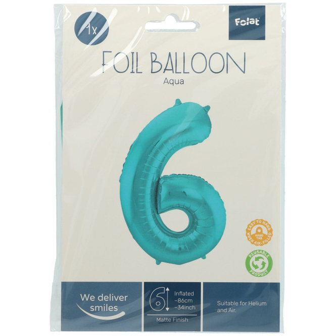 Folienballon - 6 - metall matt pastell aqua blau - ca. 86 cm lang