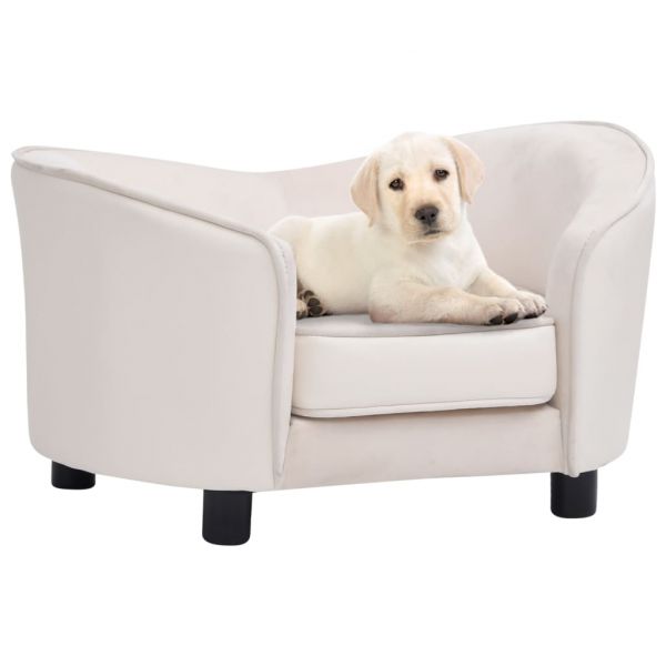 Sofá para Cães 69x49x40 cm Pelúcia e Couro Artificial Cor Creme - 171036