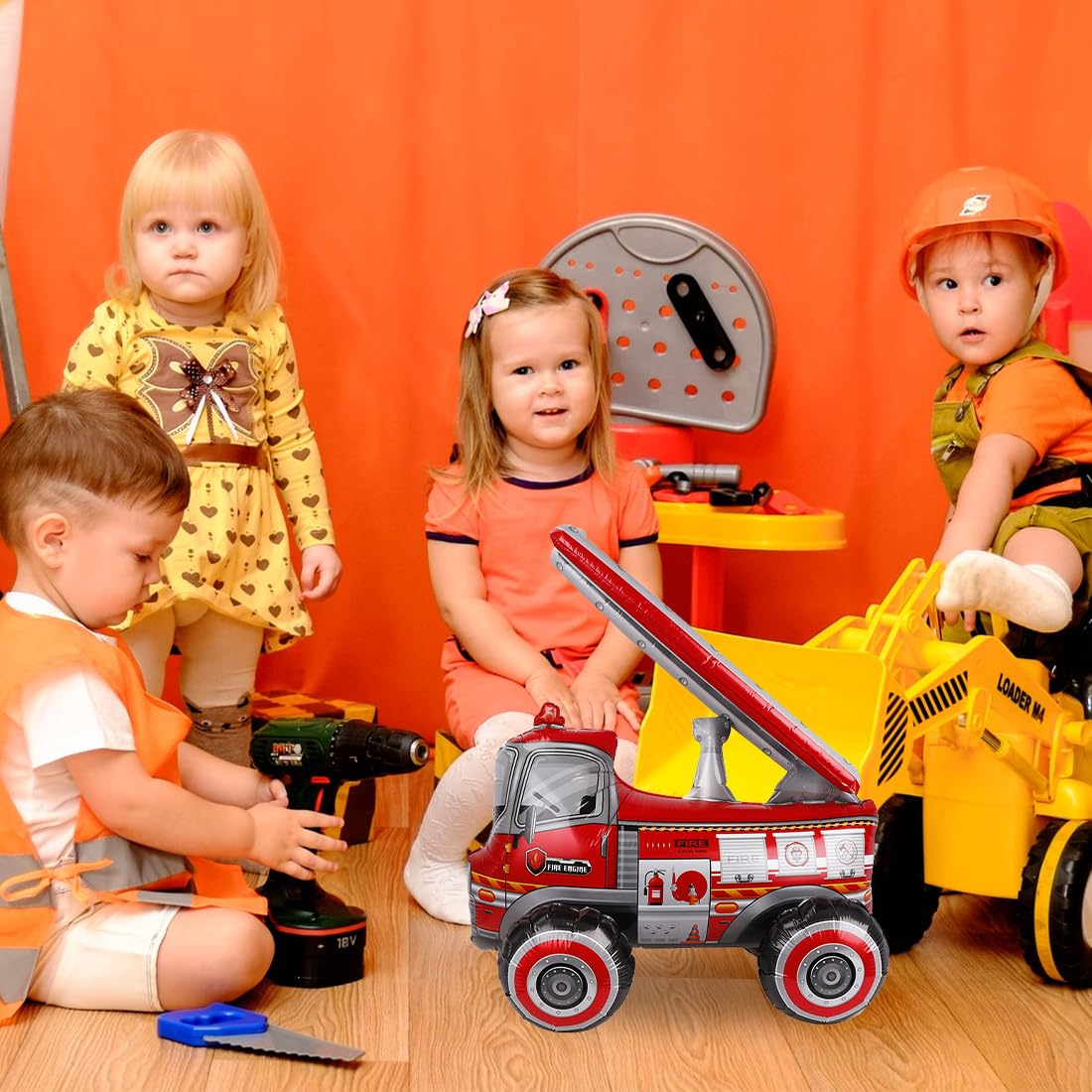 (48x68cm) 3D Kinder Party Deko Folien Ballon Fahrzeug Luftballon - Feuerwehr Auto