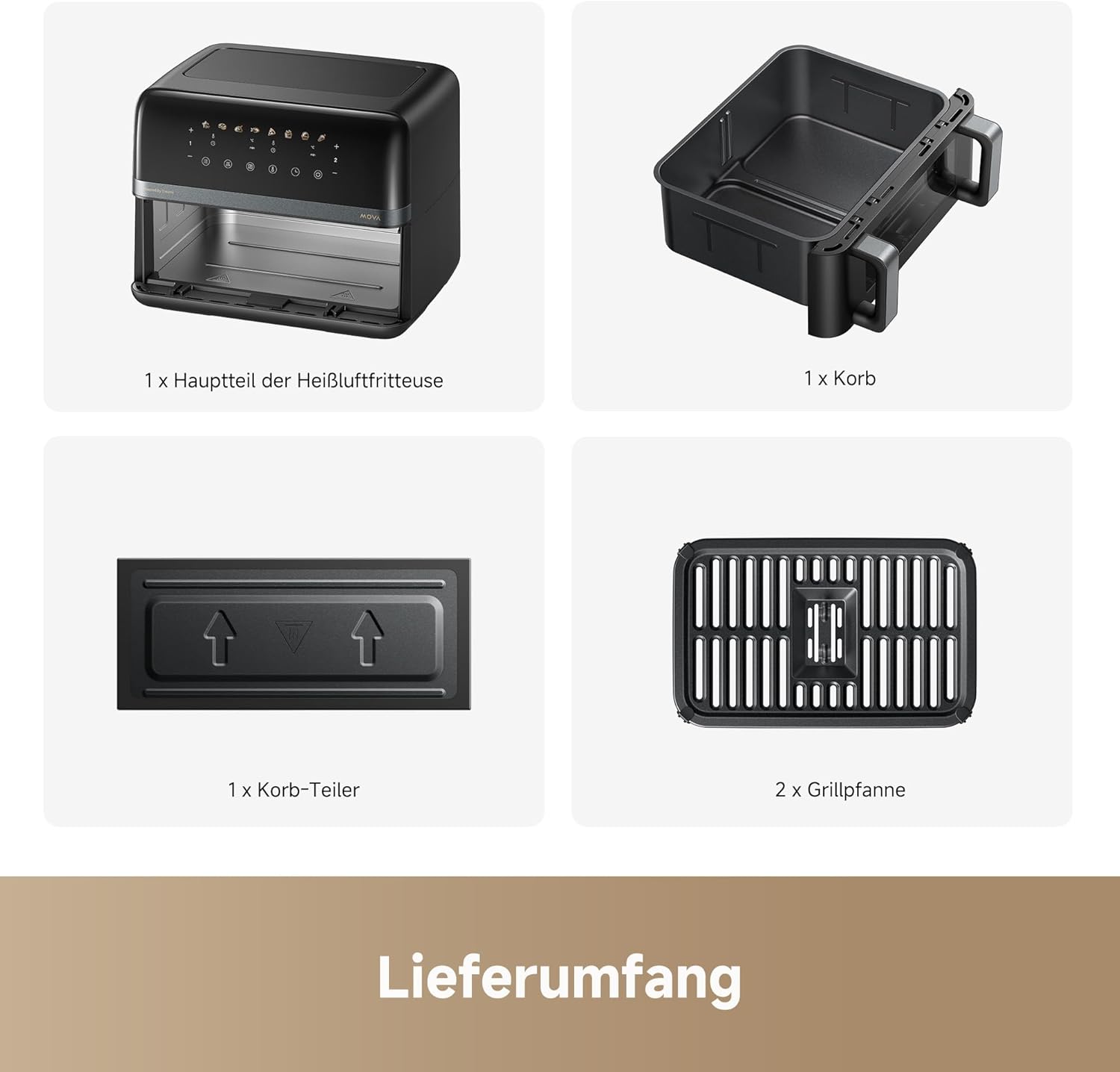 Mova AeroChef FD20 Pro Heißluftfritteuse, 9 Liter Zwei-Zonen-Garen, SyncFinish, 2.700 W für schnelles Knusprigwerden, 40 °C–230 °C Heizbereich, thermische Luftzirkulation