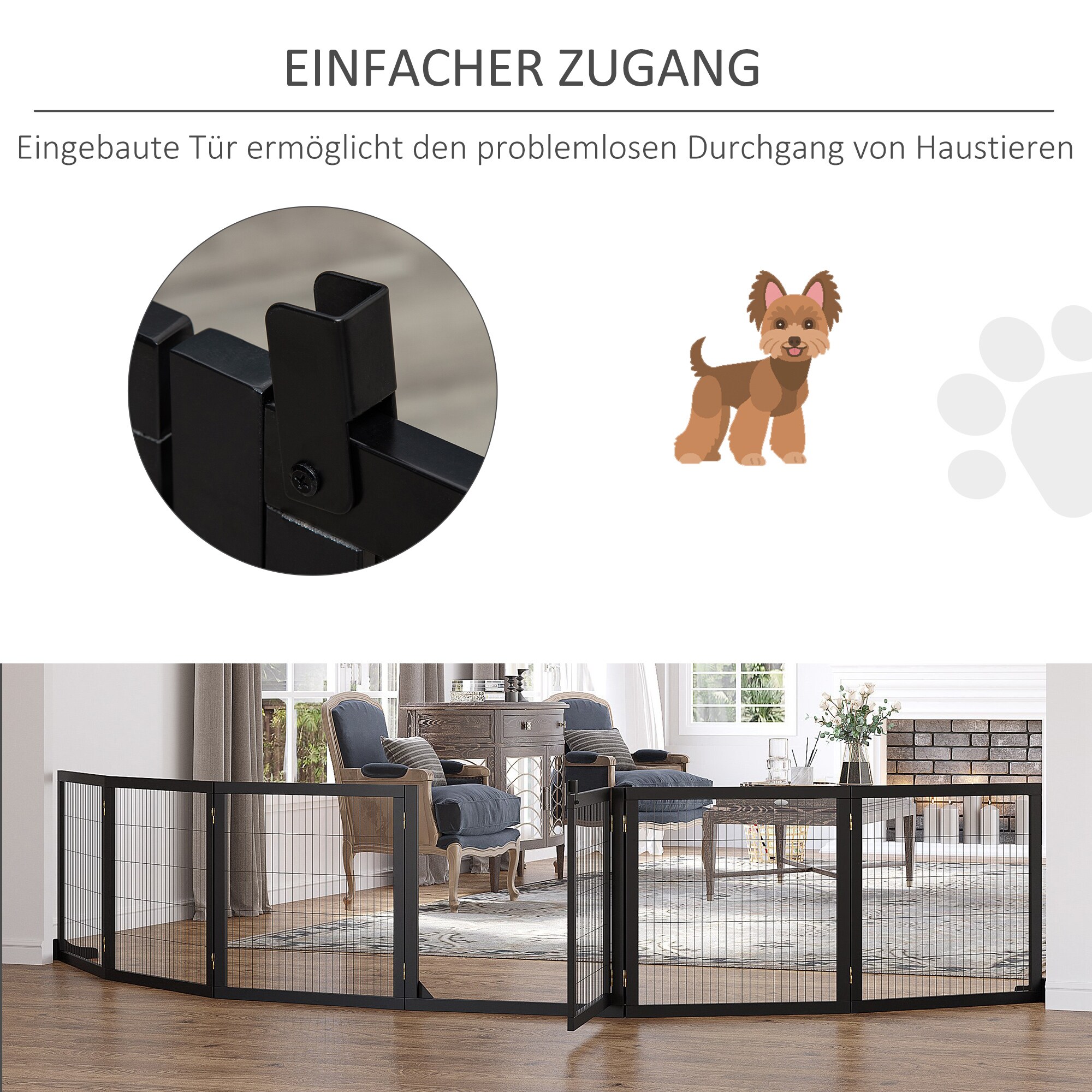 PawHut Türschutzgitter mit sechs separaten Paneelen schwarz 432L x 36B x 70H cm