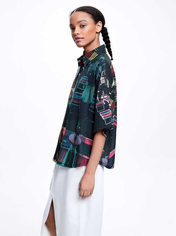 Camisa de algodão estampada - Multicor