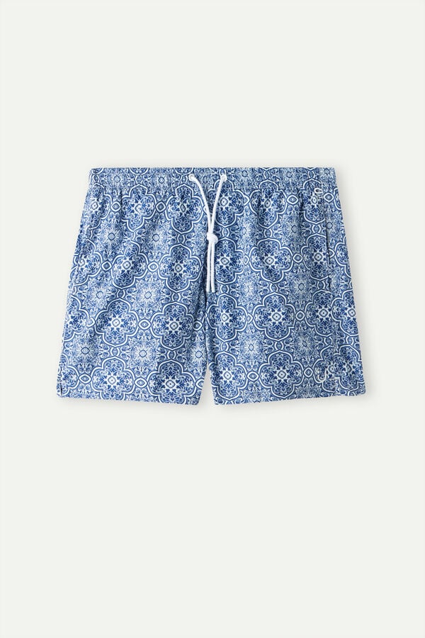 Sunga boxer com estampa Majólica azul