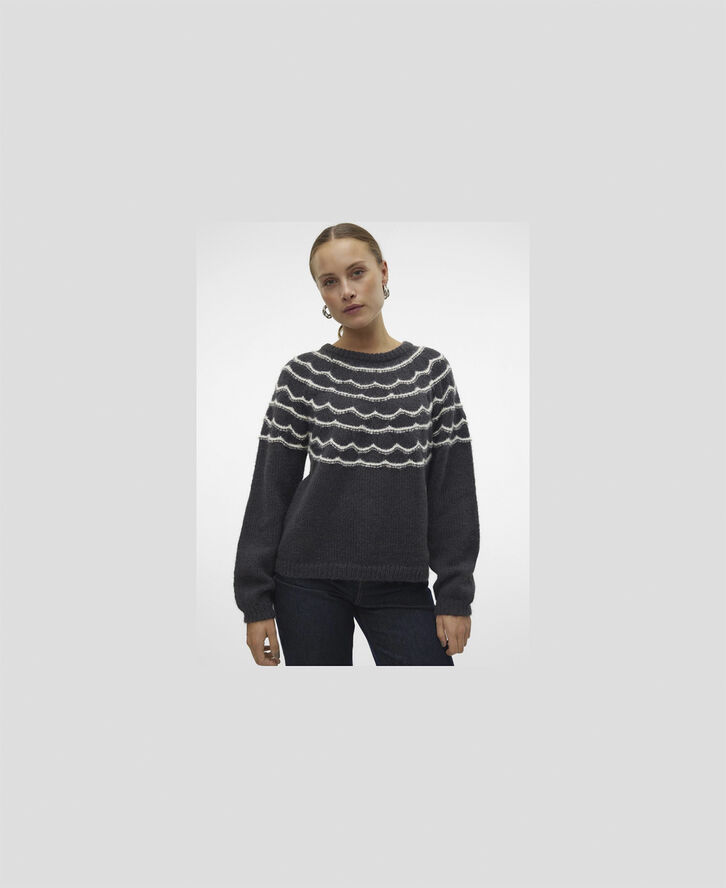 Vero Moda VMCHARMAINE LS O-NECK PULLOVER GA B Obsidian/w. birch