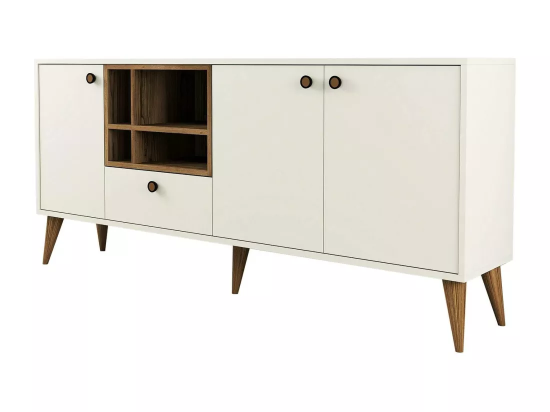Buffet Dmariniell, Buffet du salon, Commode de salon, Garde-manger de cuisine, 180x35 h81 cm, Crème