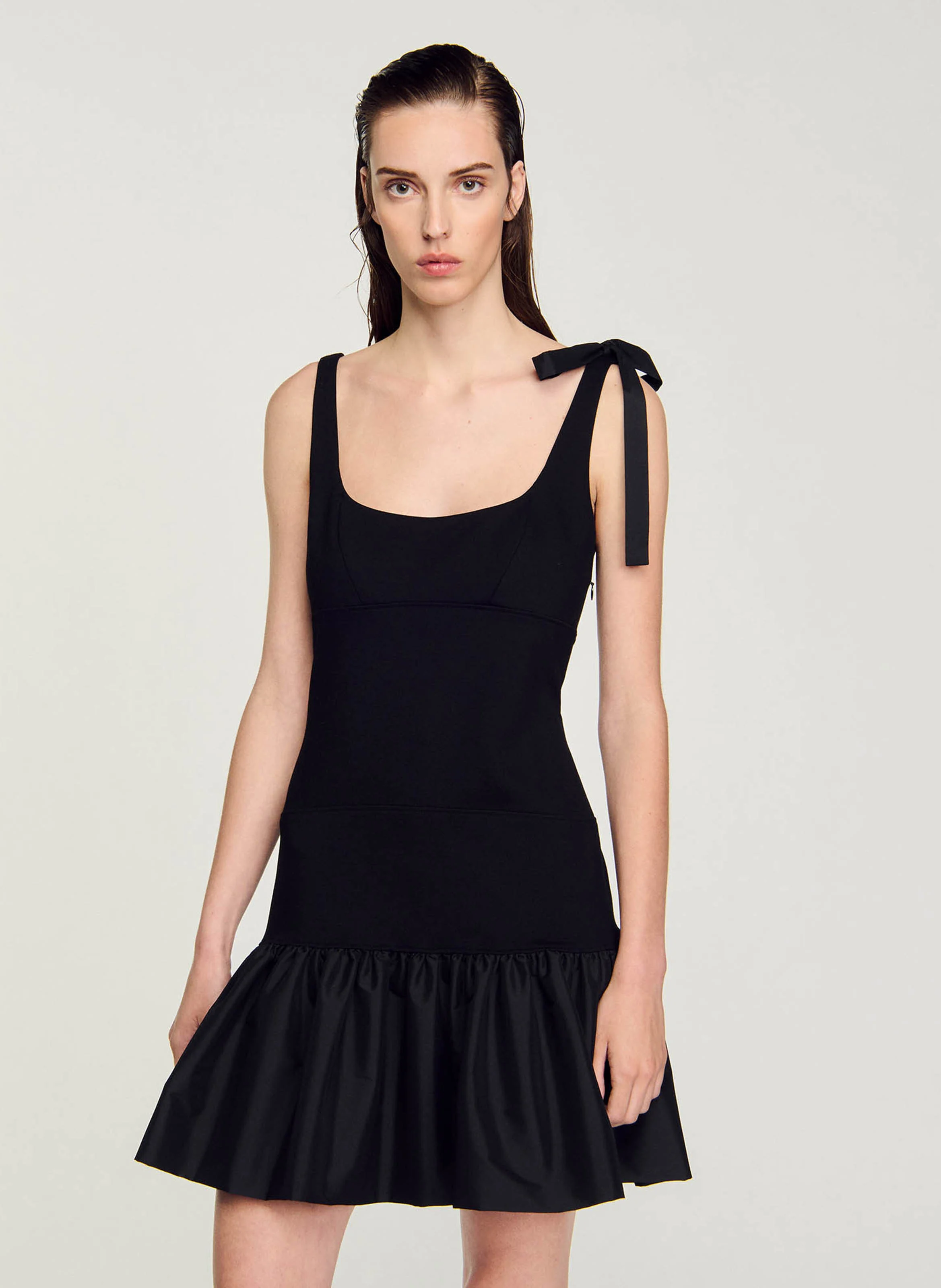 Robe courte bi matière| Noir