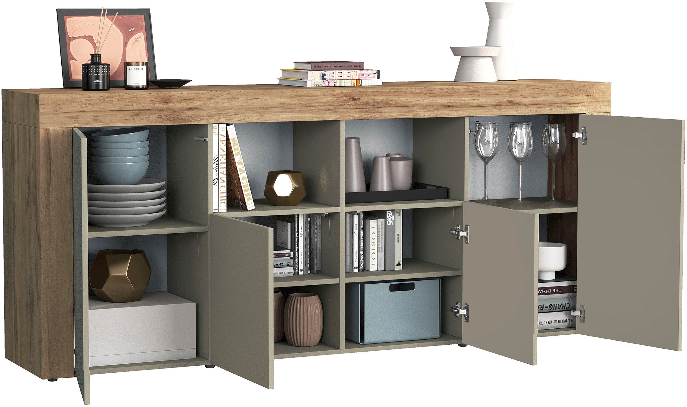 INOSIGN Sideboard »CHRONOS Breite 200 cm  mit 4 Türen, 2 offene und 8 geschlossene Fächer« 1 Stk. tlg. Sideboard,Kommode, Schrank, Grifflos mit Push to Open, Made in Italy