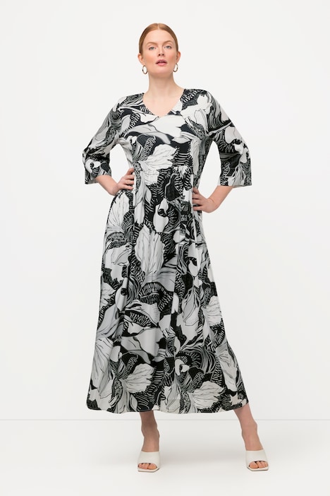Kleid,  A-Linie, V-Ausschnitt, 3/4-Arm