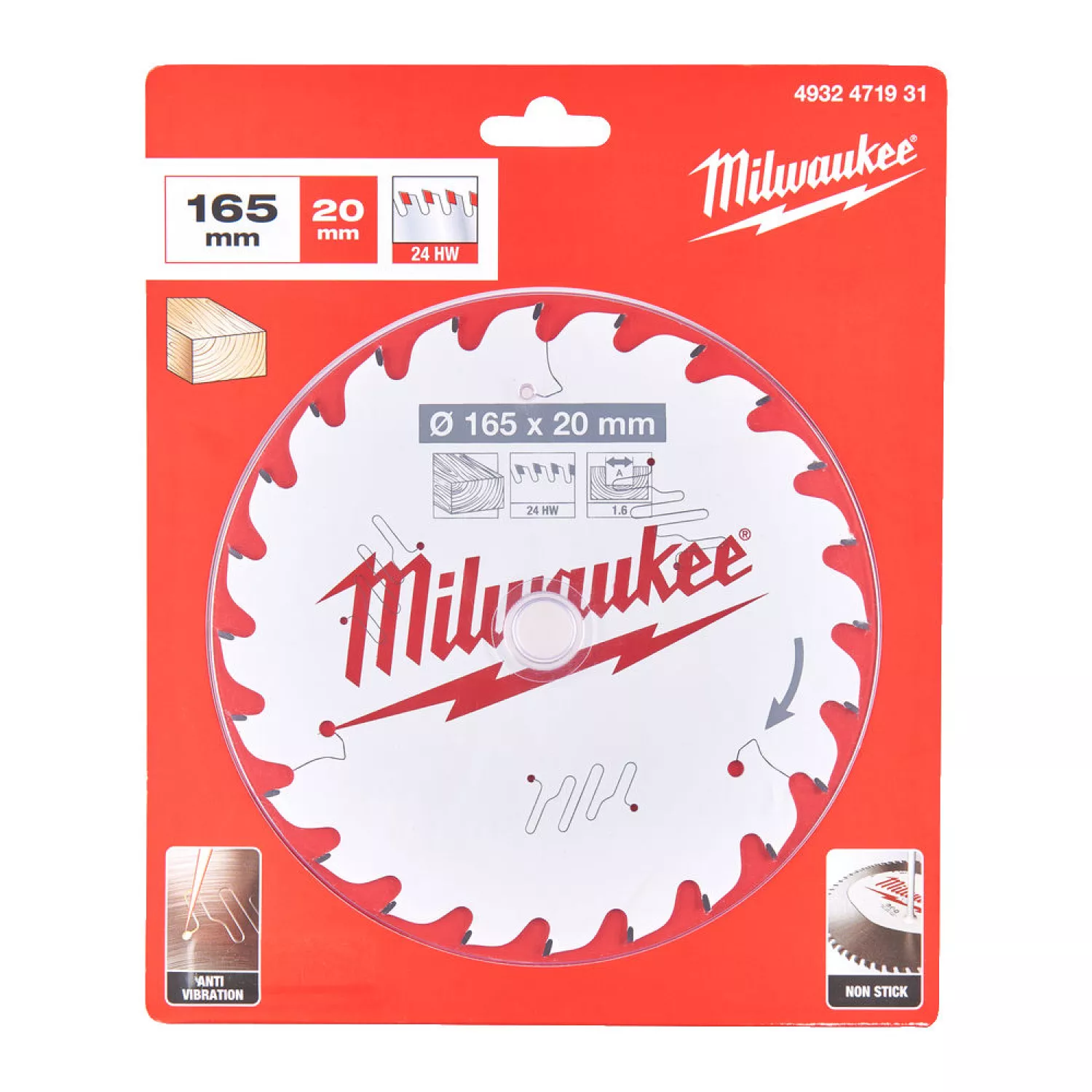 Milwaukee 4932471931 Cirkelzaagblad - 165x20x1,6mm - 24T