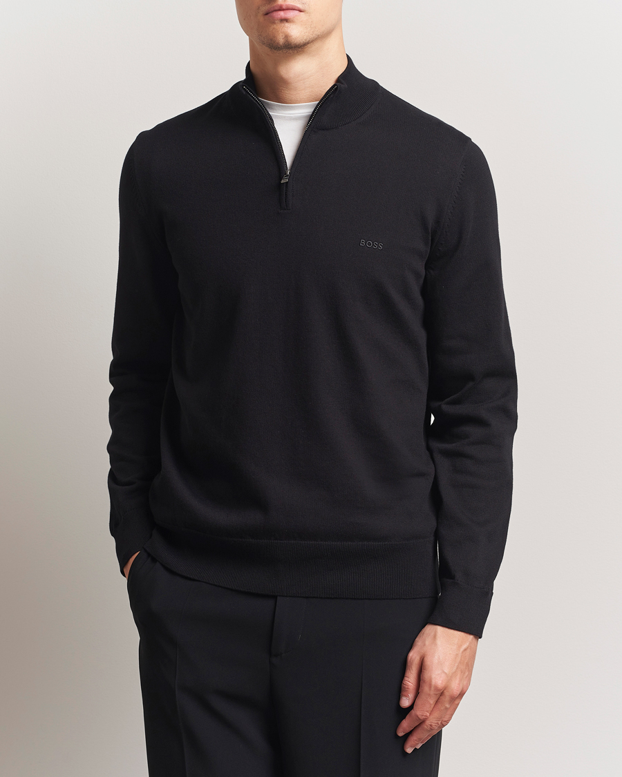 BOSS BLACK Padro Cotton Knitted Half Zip Black