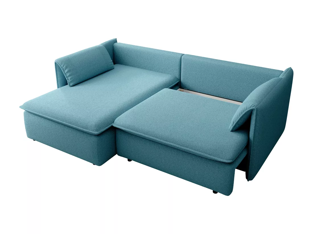 Canapé d'angle gauche convertible en tissu texturé bleu TEODORA