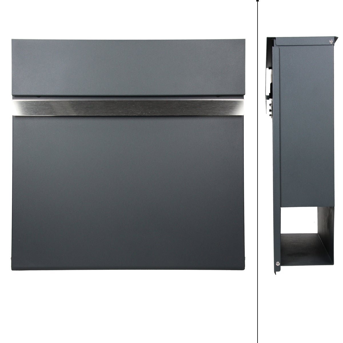 ECD Duitsland Brievenbus met krantenvak 37x11x36,5 cm van gepoedercoat staal, antracietgrijs, inclusief 2 sleutels en bevestigingsmateriaal - Moderne design wandbrievenbus met krantenvak