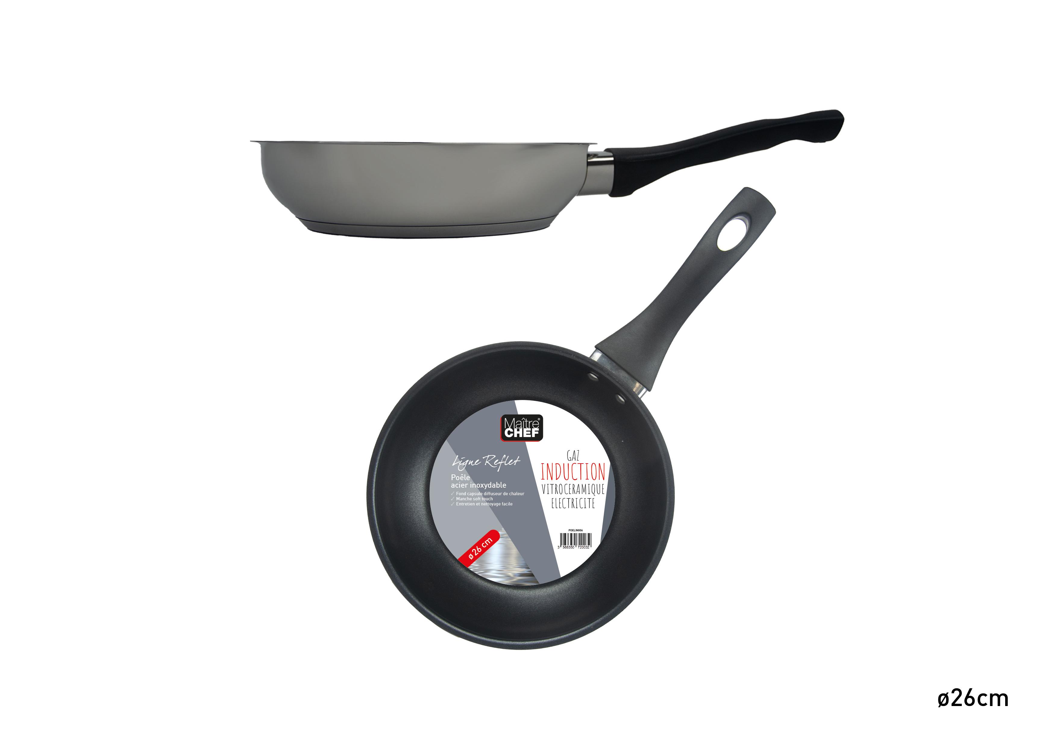 POELE INOX INDUCTION REFLET ANTI ADHESIVE 26CM