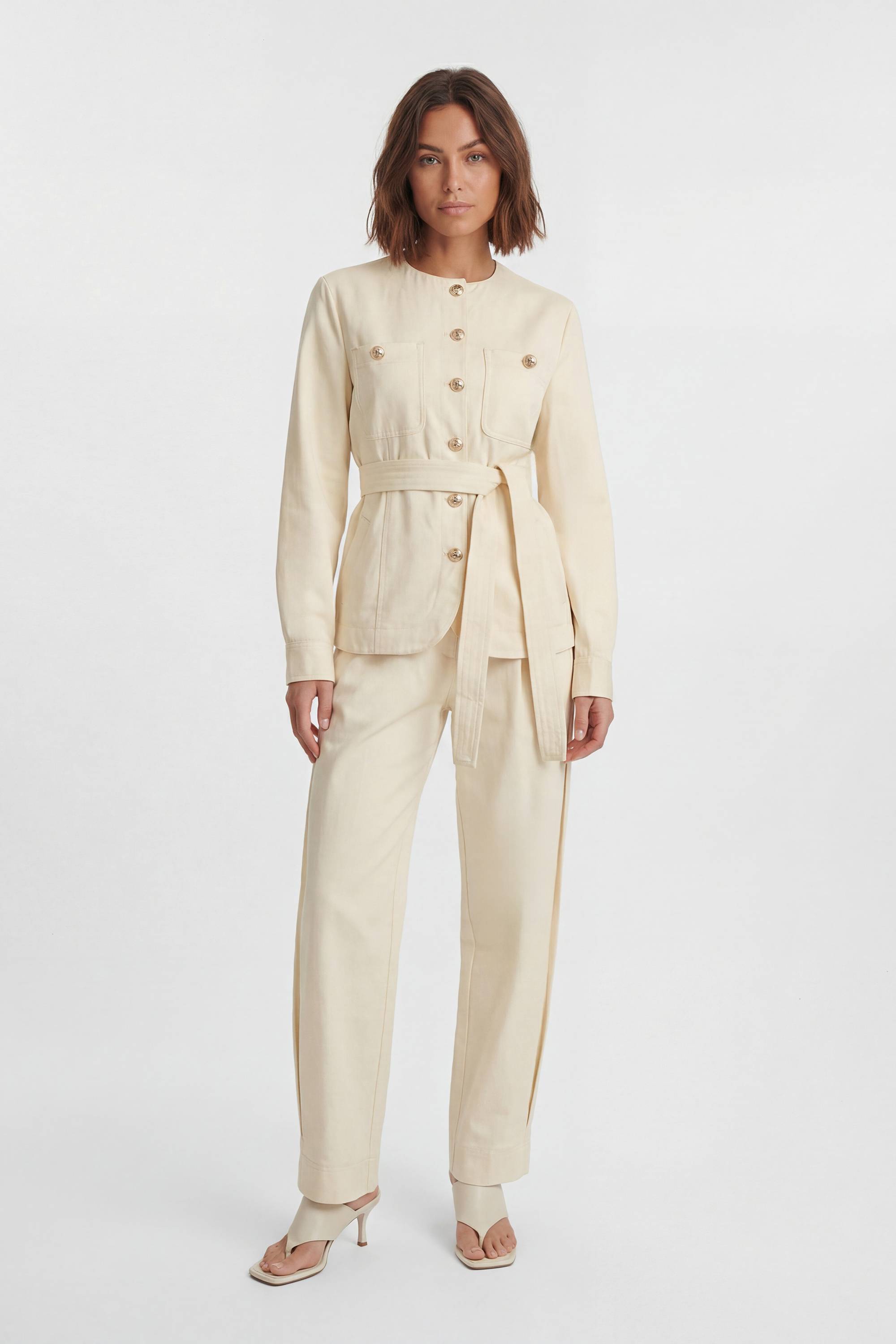 KarenMillen Chemise En Coton À Détails Boutons Utilitaires Et Ceinture À Nouer À La Taille