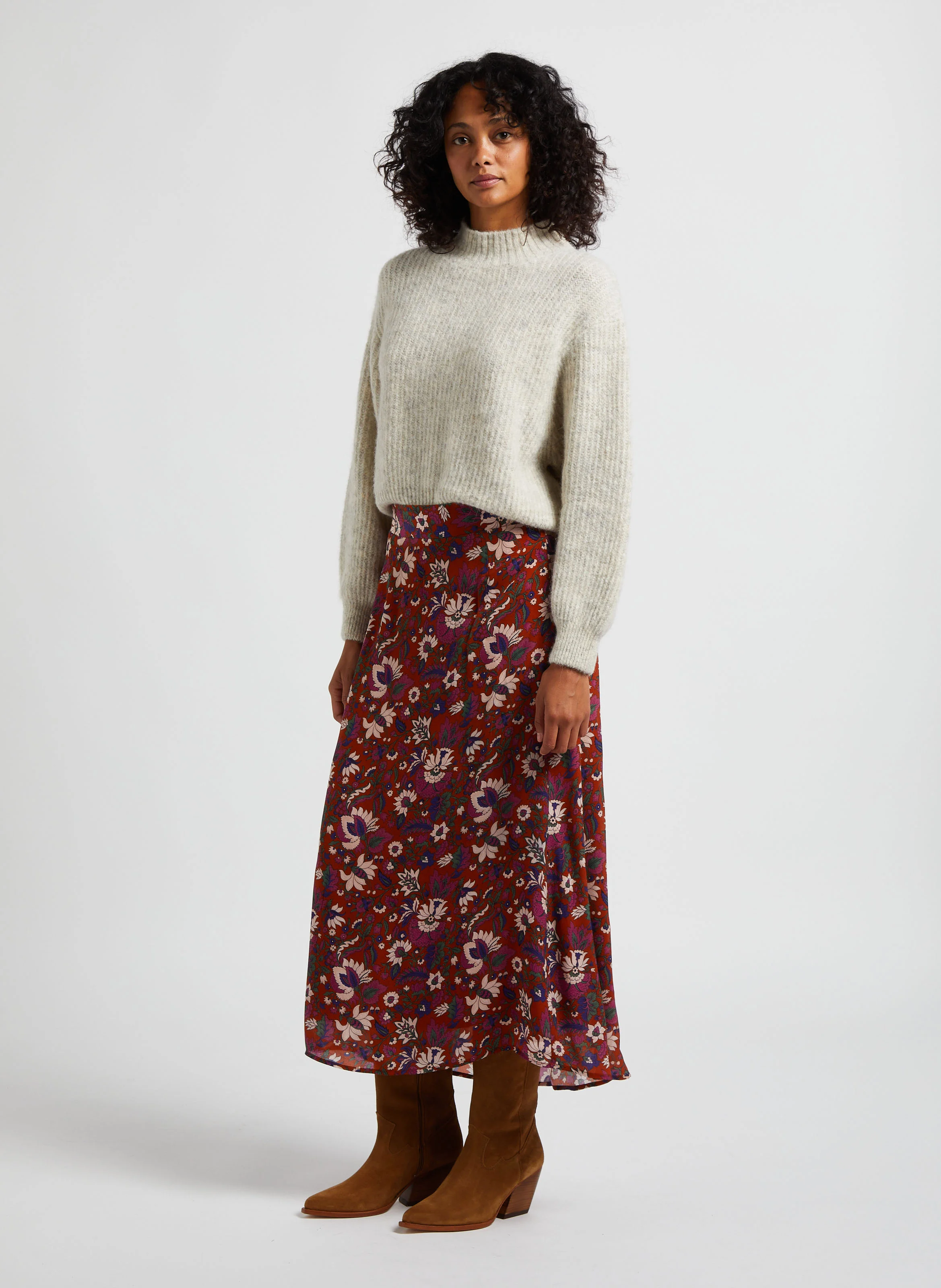 EAST - Pull col montant en maille mélangée | Beige