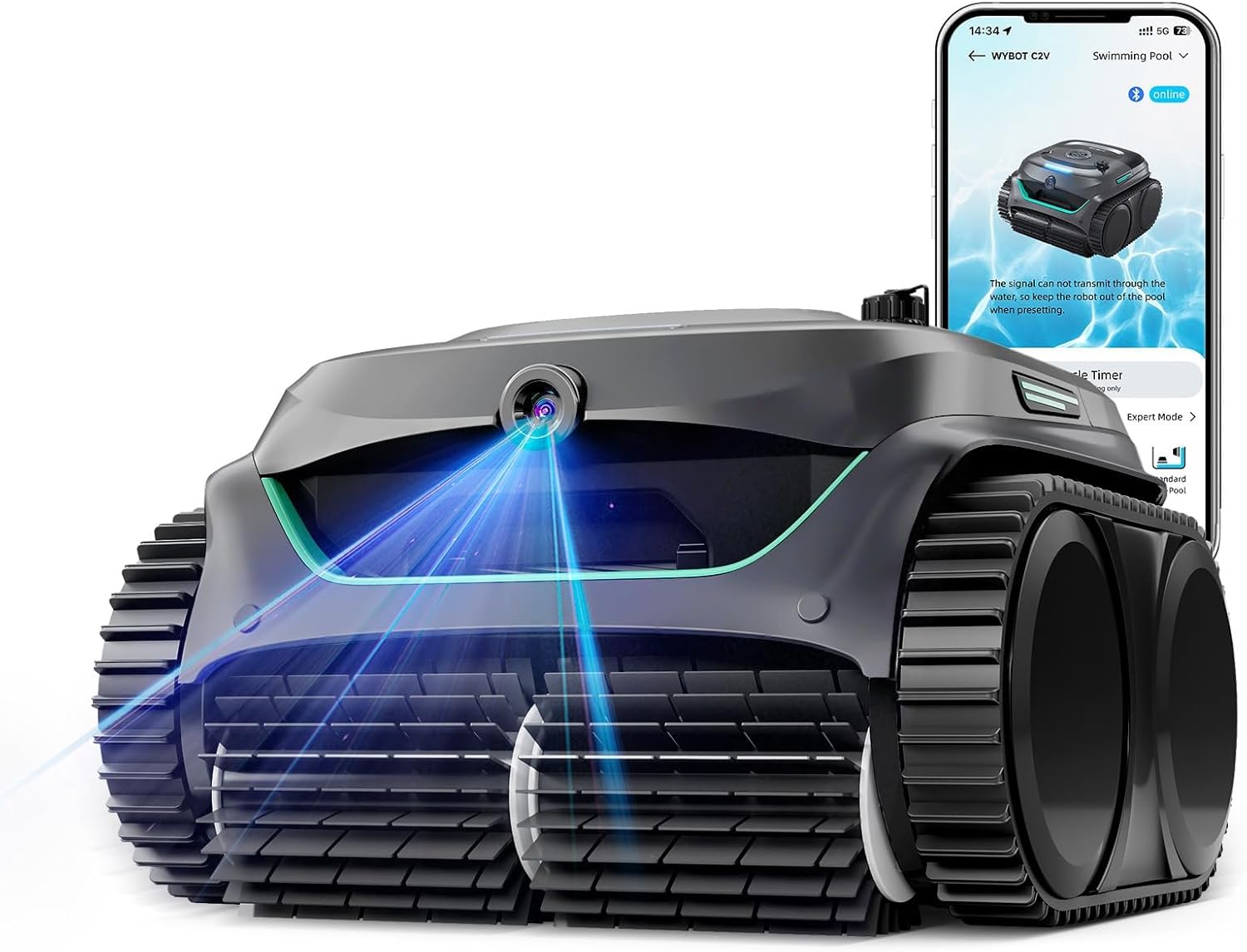 WYBOT C2 Vision AI caméra Robot Piscine sans Fil avec Batterie, Robot de Piscine Sol et Mur, Filtration à Deux Couches, Aspiration puissante, pour piscines enterrées jusqu'à 180㎡