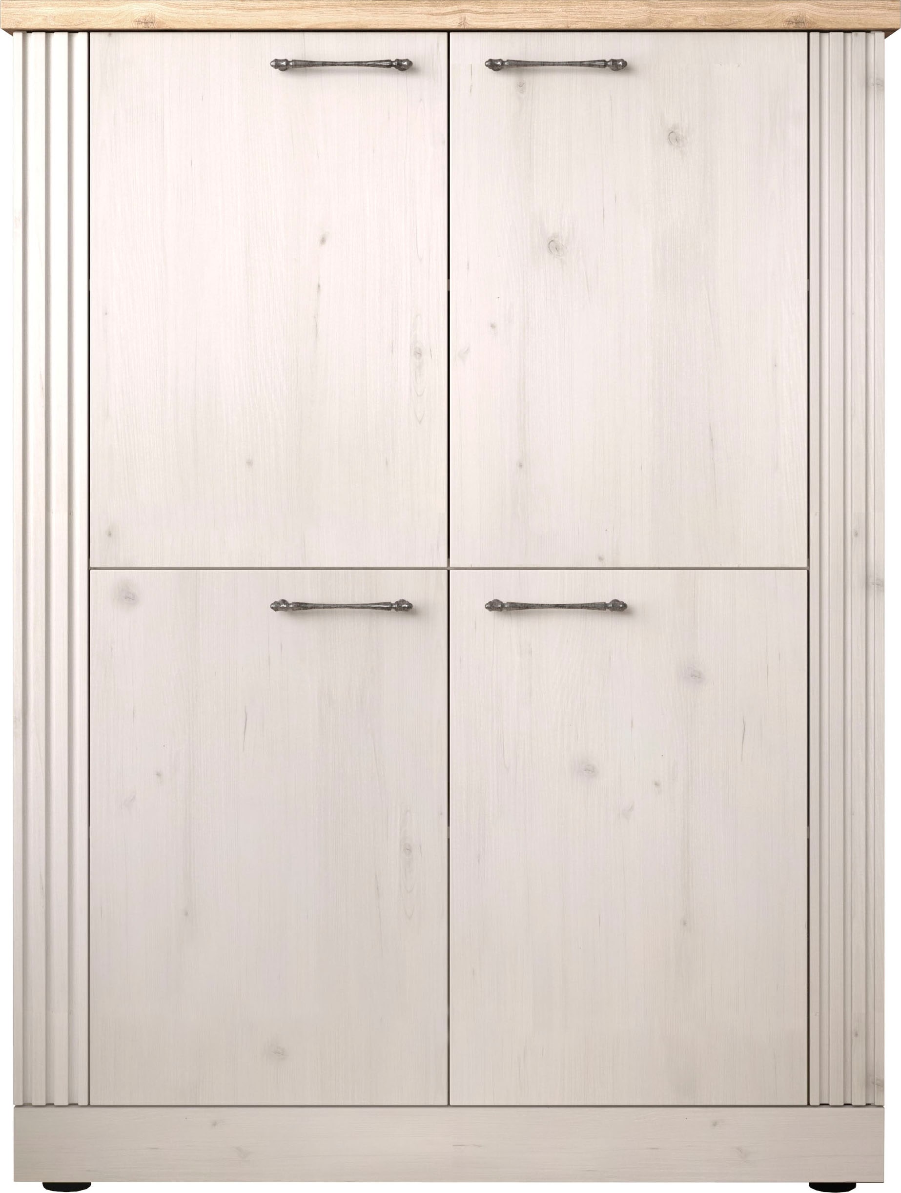 Home affaire Highboard »Country Höhe 160 cm u. Breite 118 cm, Kommode mit 4 Türen,« Schrank im Landhausstil, viel Stauraum, mit Metallgriffe, MDF-Rahmen