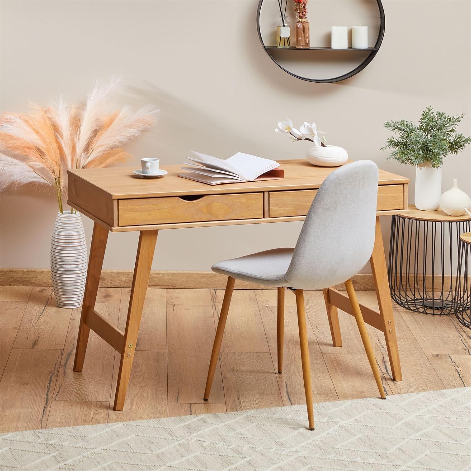 IDIMEX Schreibtisch Milo mit 2 Schubkasten, Massivholz, Eiche Farben stabil und langlebig, ideal für Home-Office, Schubladen für Stauraum