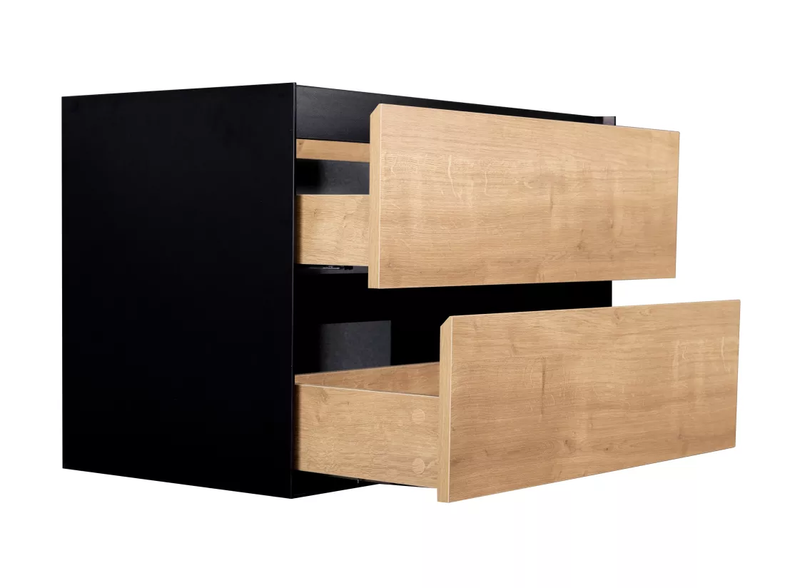 Meuble sous vasque suspendu coloris naturel et noir - 80 cm - LANNICK